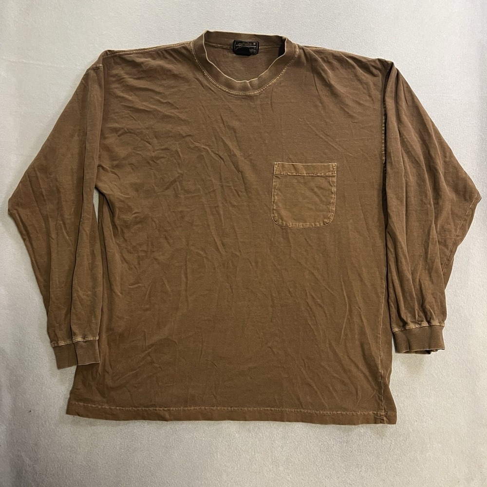 Vintage Eddie Bauer Shirt Men's XLT Brown Pocket Tee Long Sleeve Made in USA